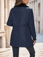 Warm & Trendy – Drawstring Waist Contrast Winter Coat