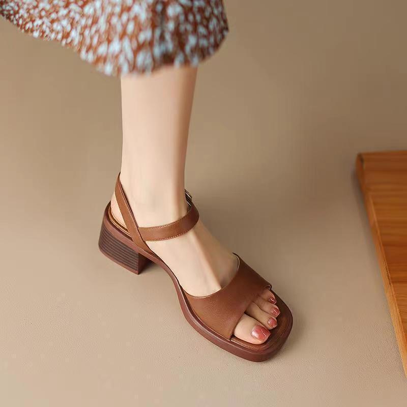 Soft Leather French Sandals – Elegant Square Toe Comfort