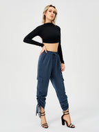 Women's Satin Jogger Pants Casual High Waist Long Lounge Pant Trousers With Pockets