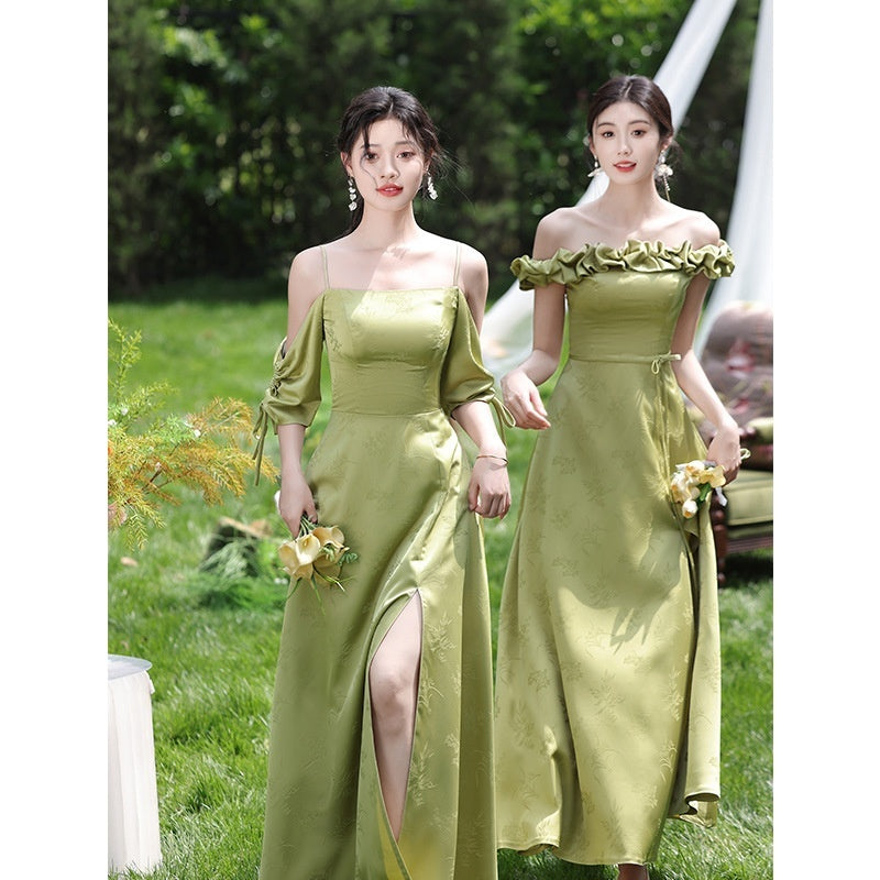 Graceful Green National Style Bridesmaid Gown for Celebrations