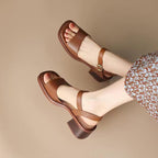 Soft Leather French Sandals – Elegant Square Toe Comfort