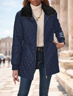 Warm & Trendy – Drawstring Waist Contrast Winter Coat