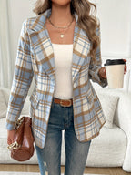 Elegant Plaid Women’s Blazer – Stylish Button Front Lapel Jacket