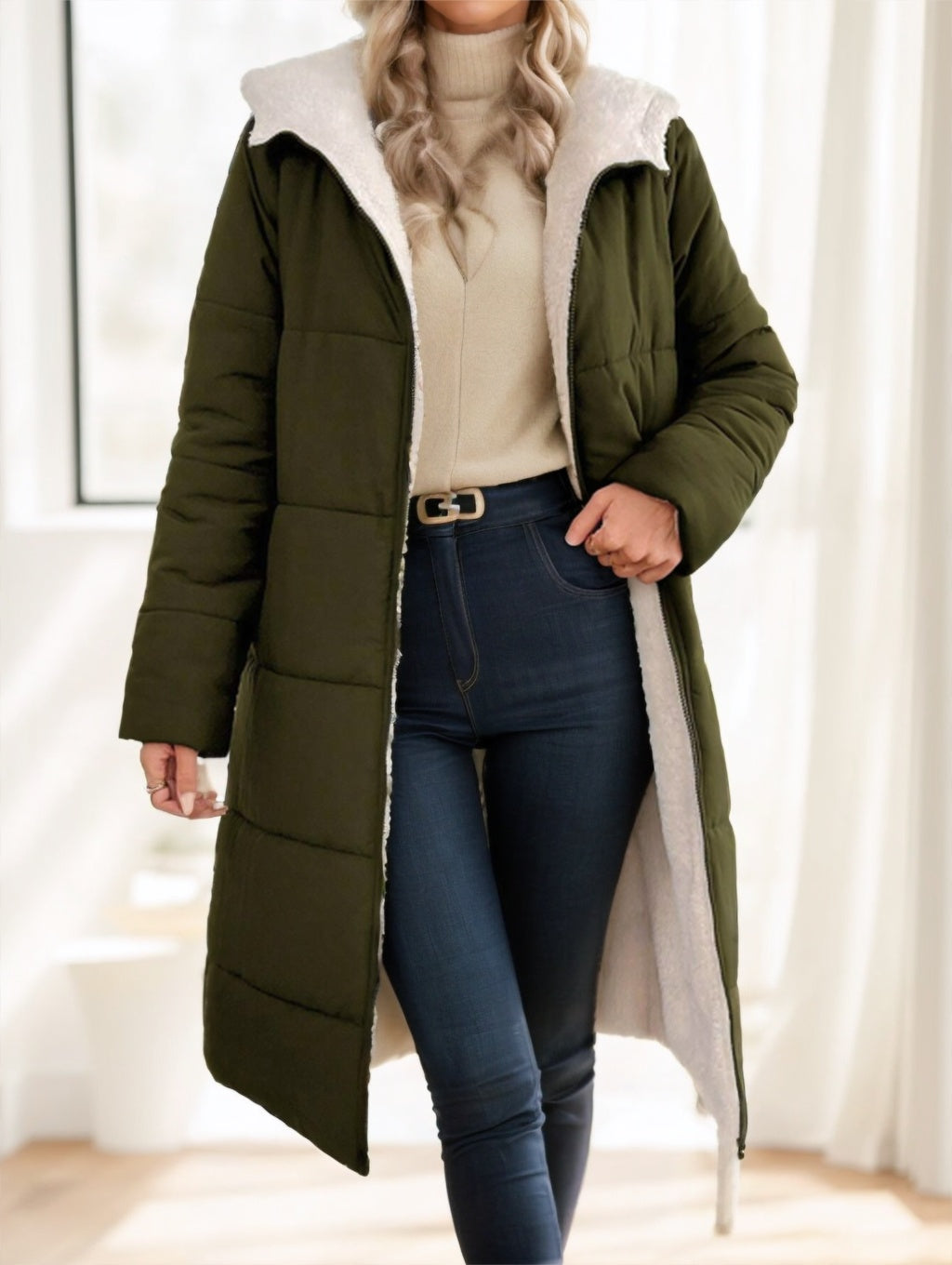 Coat Cozy Elegance – Women’s Hooded Zip-Up Winter Padded Coat