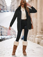 Warm & Trendy – Drawstring Waist Contrast Winter Coat